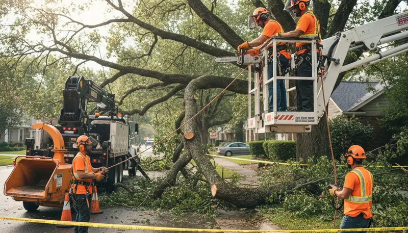 Emergency tree service crew removing a fallen tree in Spokane, WA after storm damage