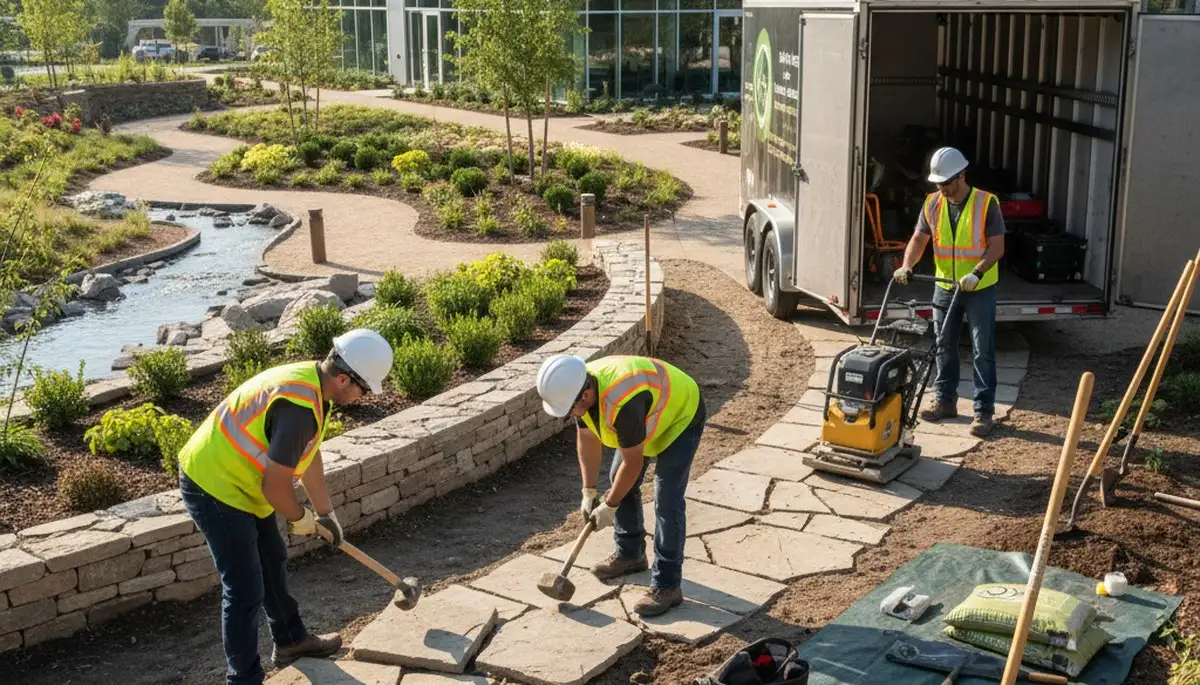 Landscape design team creating outdoor spaces in Spokane, WA for tree-service clients