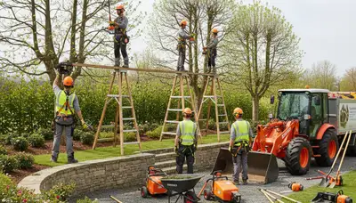 Tree service crew in Spokane, WA providing landscaping and arbor care for a local property
