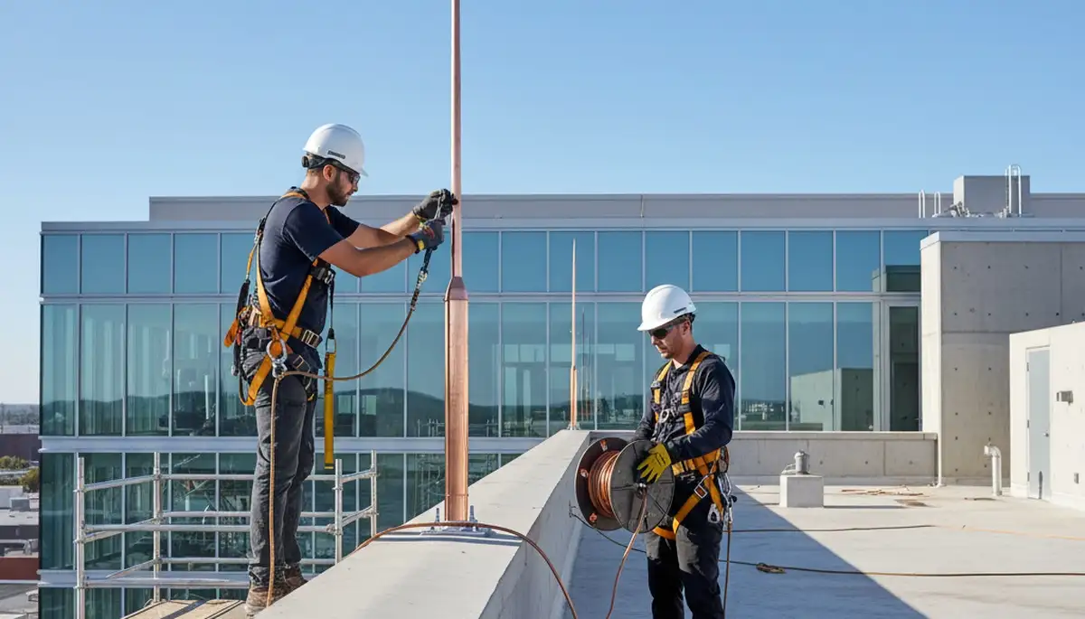 Spokane, WA arborist installs lightning protection on a tree for safer storm damage prevention