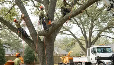 Spokane, WA tree removal crew safely removing a hazardous tree on a residential property