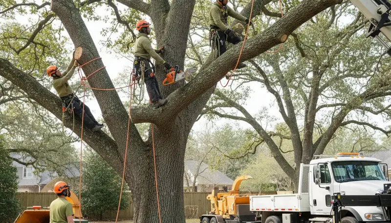 Spokane, WA tree removal crew safely removing a hazardous tree on a residential property