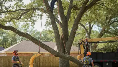 Spokane, WA tree removal crew safely removing a hazardous tree for a local homeowner