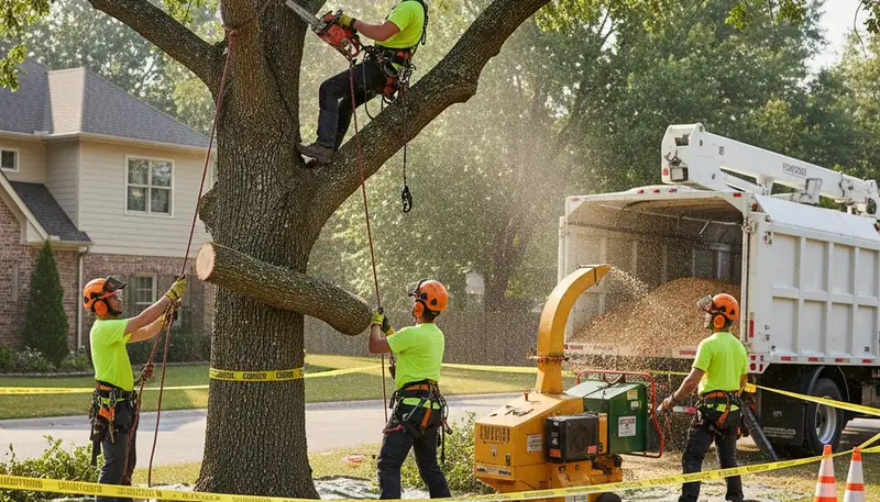 Spokane, WA tree removal crew safely removing a hazardous tree for a local property