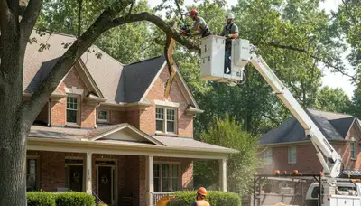 Tree service crew in Spokane, WA performing professional tree removal for a local property