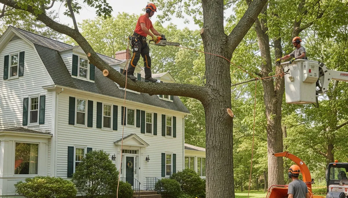 Tree service crew in Spokane, WA performing professional tree removal for a residential property