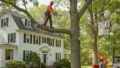 Tree service crew in Spokane, WA performing professional tree removal for a residential property
