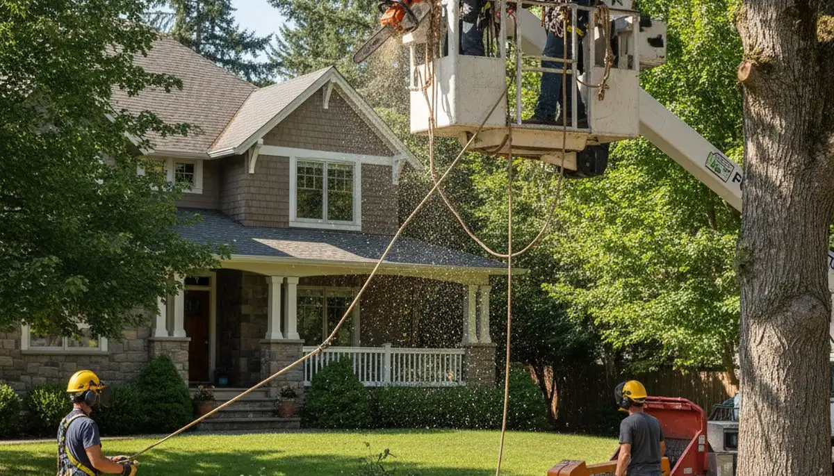 Tree service crew in Spokane, WA removing a tree for safe residential property cleanup